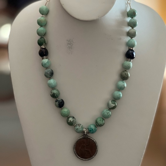 Rare Turquoise and Vintage Coin Necklace - Picture 2 of 4